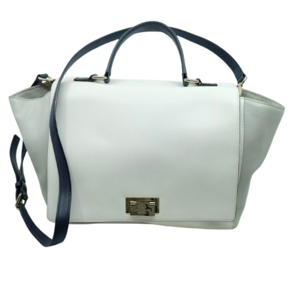 kate spade White and Navy Leather Satchel